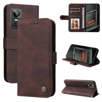 Brown leather folio phone case with card slots and metal button, stand and back