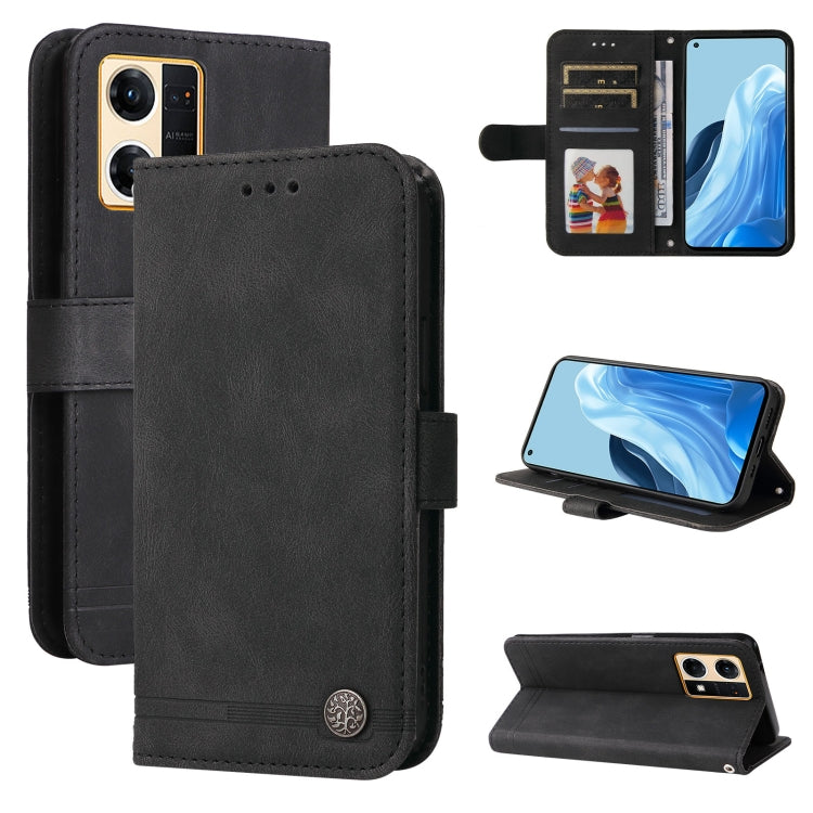 Black leather folio phone case with card slots and metal button on the flip cover