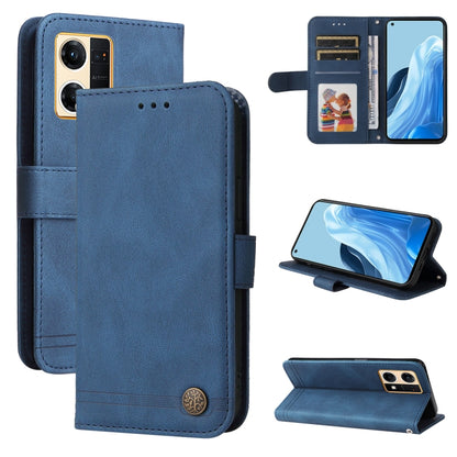 Blue leather folio phone case with card slots and metal button on the flip cover