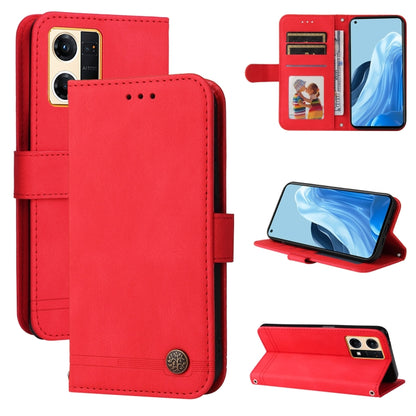 Red leather phone wallet case with card slots, metal button, and flip-cover front