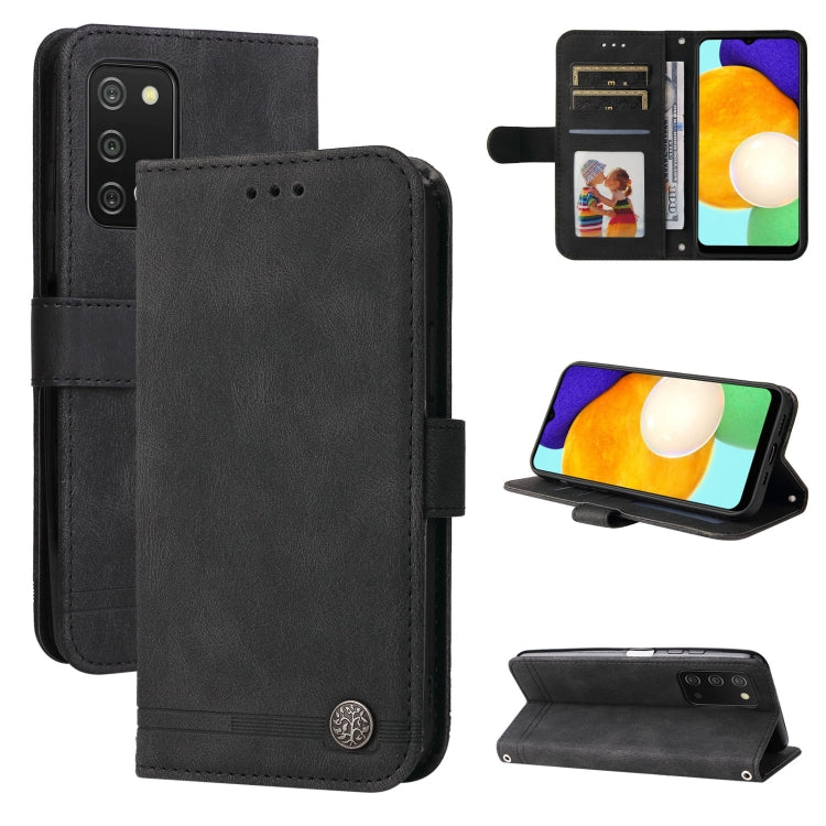 Black leather wallet phone case with card slots, camera cutout, and kickstand