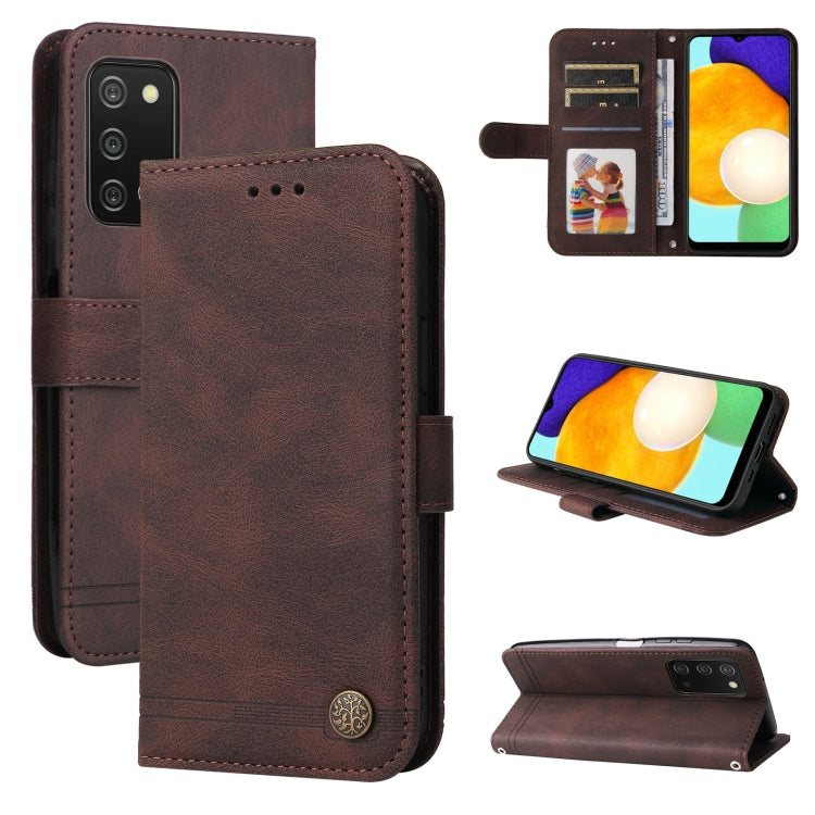Brown leather folio phone case with card slots and metal button, stand cover