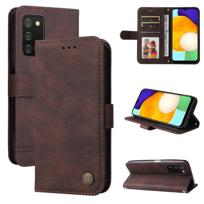Brown leather folio phone case with card slots and metal button, stand cover