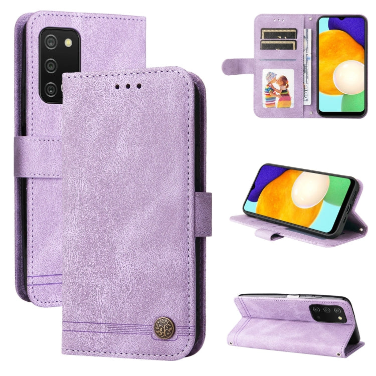 Lavender leather folio phone case with card slots, magnetic button, and stand
