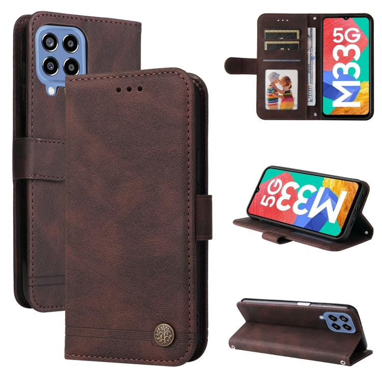 Dark brown leather folio phone case with card slots and metal button, stand cover
