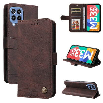 Dark brown leather folio phone case with card slots and metal button, stand cover