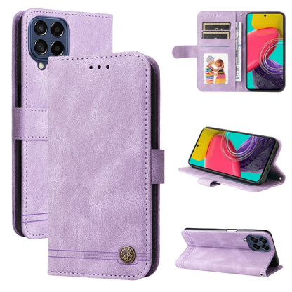 Lavender leather folio phone case with card slots, magnetic button, and stand