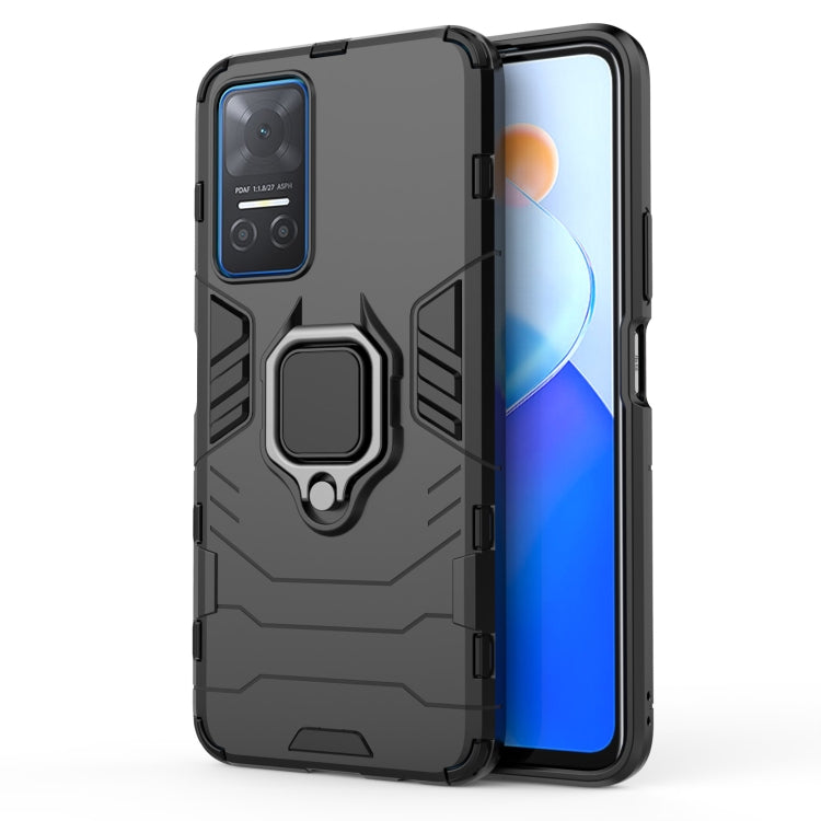 Black rugged phone case with magnetic ring holder and raised camera cover