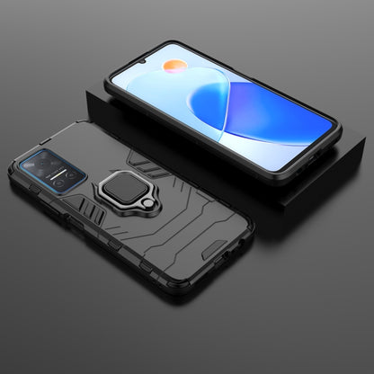 Black rugged phone case with magnetic ring holder, slim front-facing view