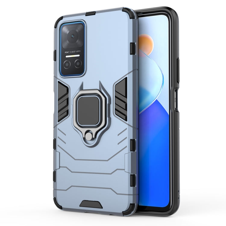 Light blue rugged phone case with magnetic ring holder and raised camera cover