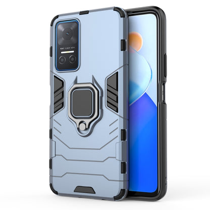 Light blue rugged phone case with magnetic ring holder and raised camera cover