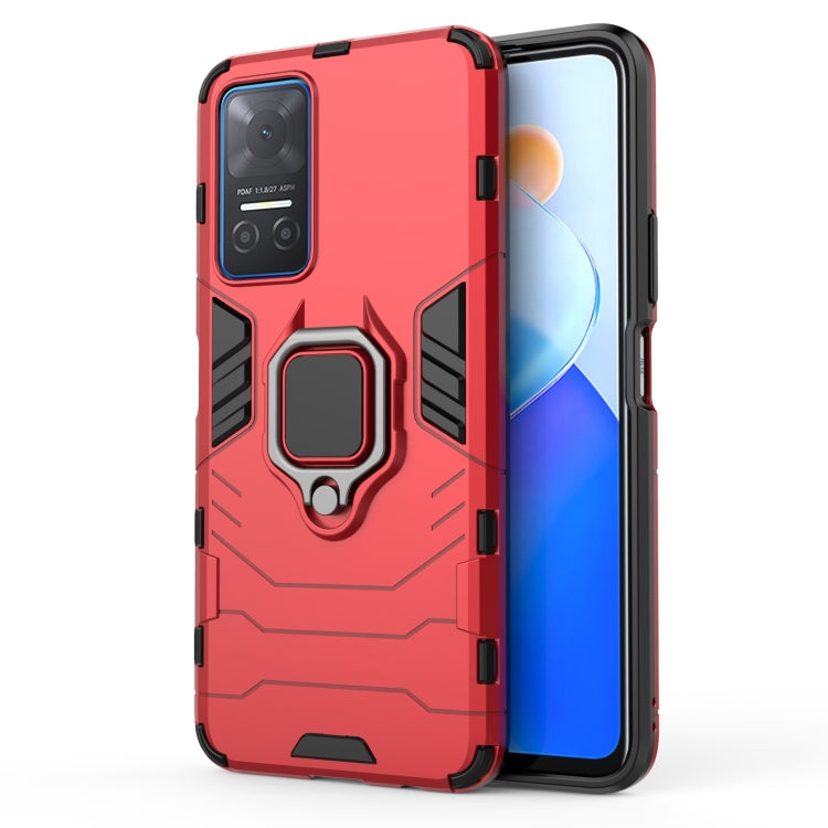Red rugged phone case with magnetic ring holder and raised camera cover