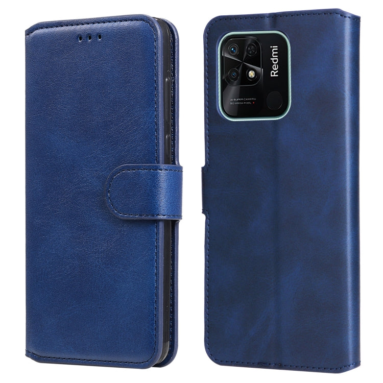 Blue textured calf flip leather phone case with front clasp and side cutouts