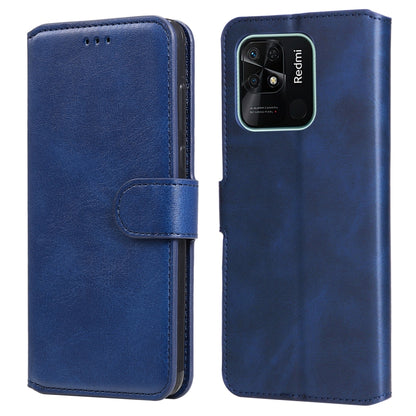 Blue textured calf flip leather phone case with front clasp and side cutouts
