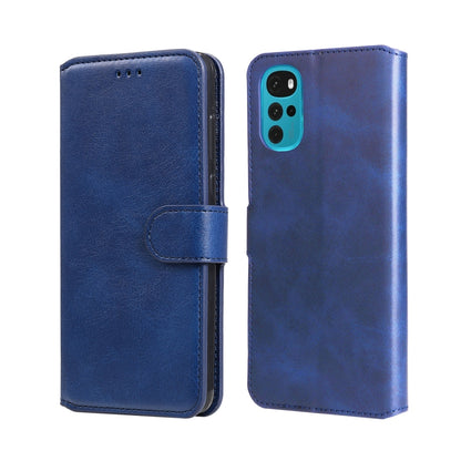 Blue textured calf flip leather phone case with clasp and back camera cover