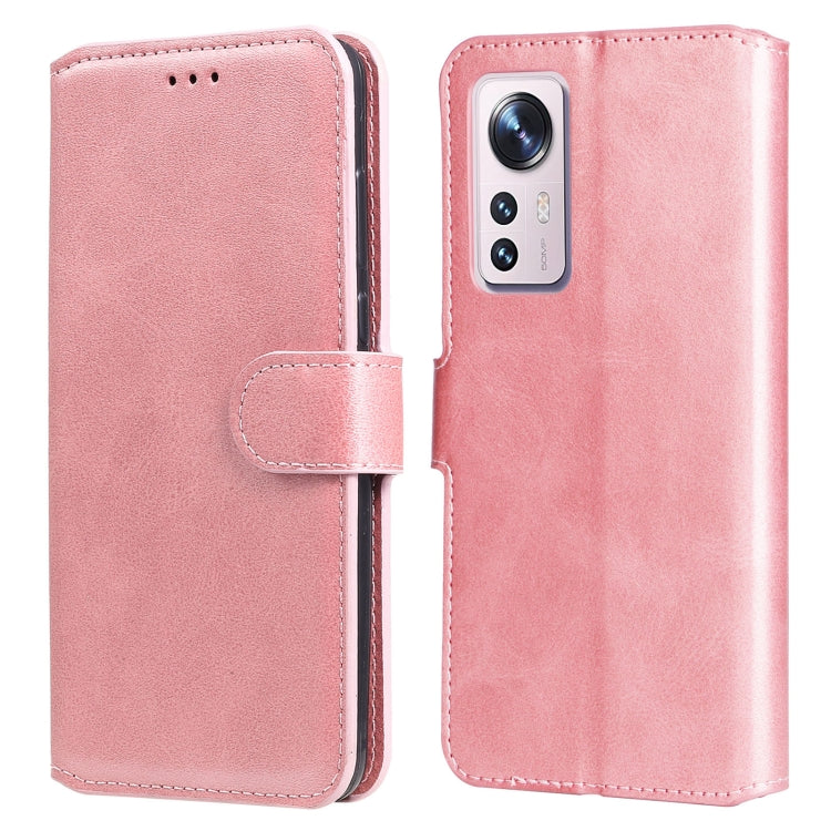 Rose leather flip phone case with textured finish, magnetic clasp, and camera cutout