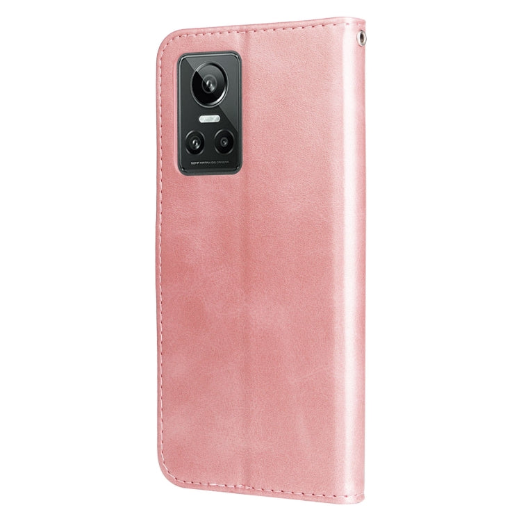 Rose gold calf-texture leather phone case with camera cutout on the back