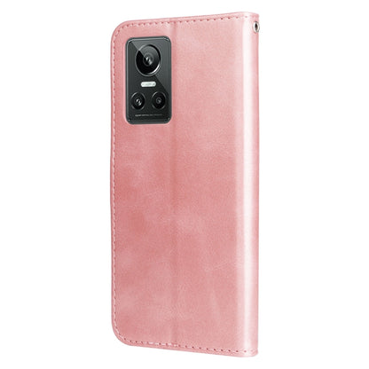 Rose gold calf-texture leather phone case with camera cutout on the back
