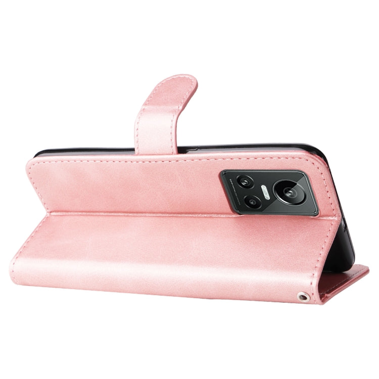 Rose gold leather folio phone case with fold-over flap and side camera opening