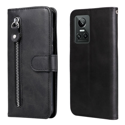 Black leather phone case with zipper, flip cover, and card holder; single camera cutout.
