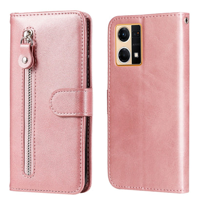 Rose gold calf-texture leather phone case with zipper front and back camera cutout