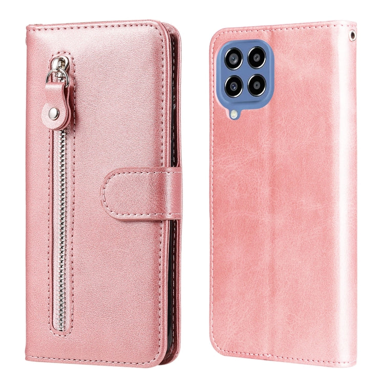Rose gold calf-texture leather phone case with zipper front and quad-camera cutout