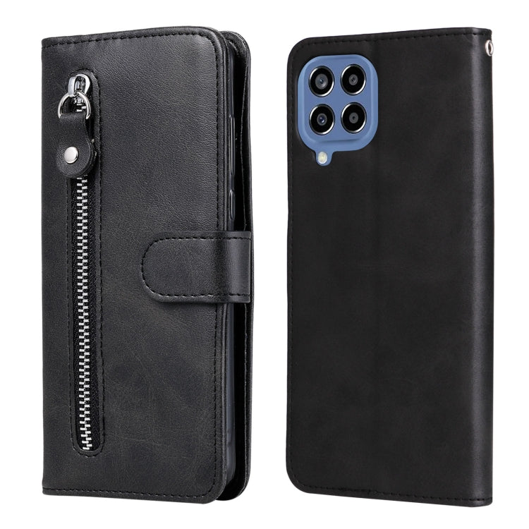 Black leather phone case with zipper, folio flap, and phone camera cutouts