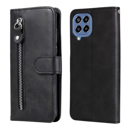 Black leather phone case with zipper, folio flap, and phone camera cutouts