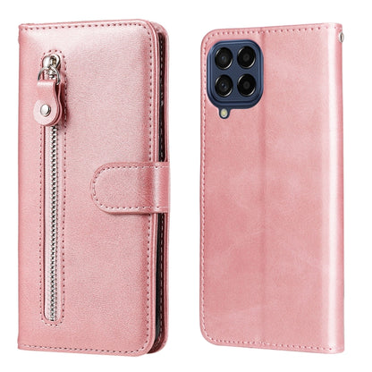 Rose gold calf-texture leather phone case with zipper front and back camera cutout