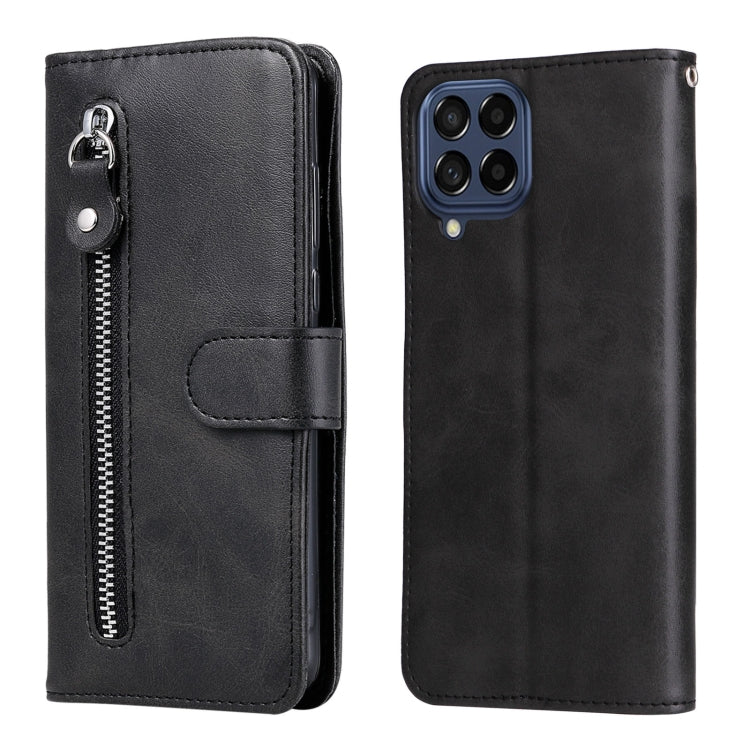 Black leather folio phone case with vertical zipper and front flap closure