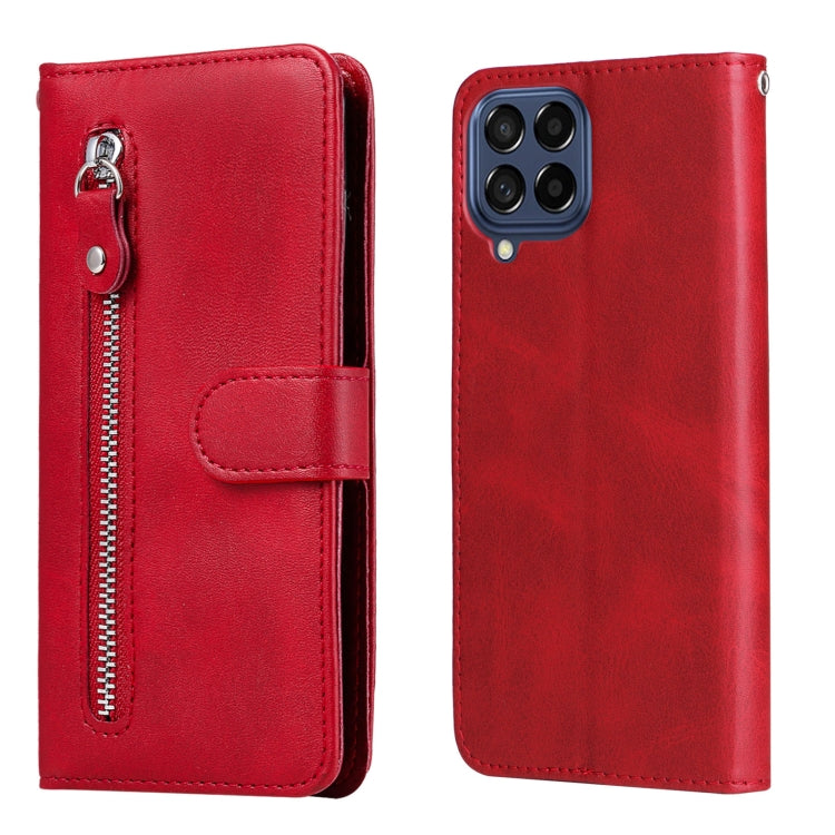 Red leather phone case with folio flap and back camera cutout openings