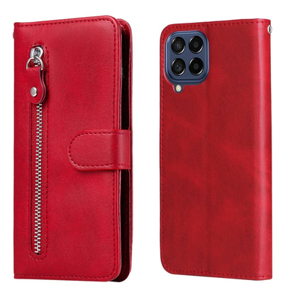 Red leather phone case with folio flap and back camera cutout openings