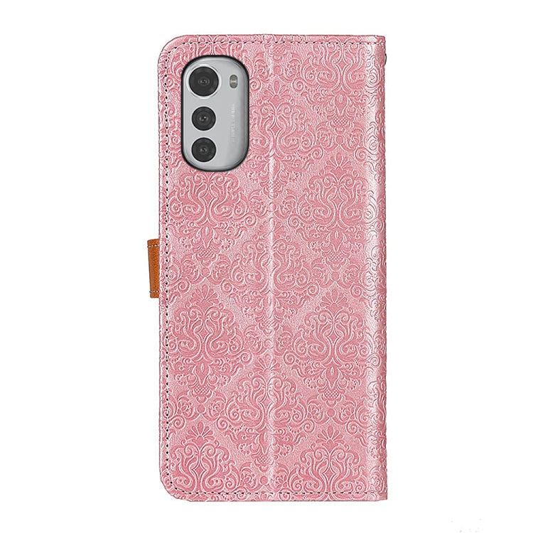 Pink embossed floral phone case with cutout for triple camera