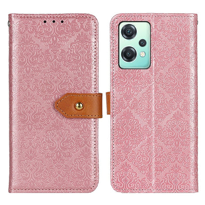 Pink embossed floral flip leather phone case set, with magnetic clasp