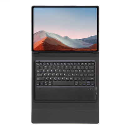 Dark gray tablet case with attached keyboard and standing folio front