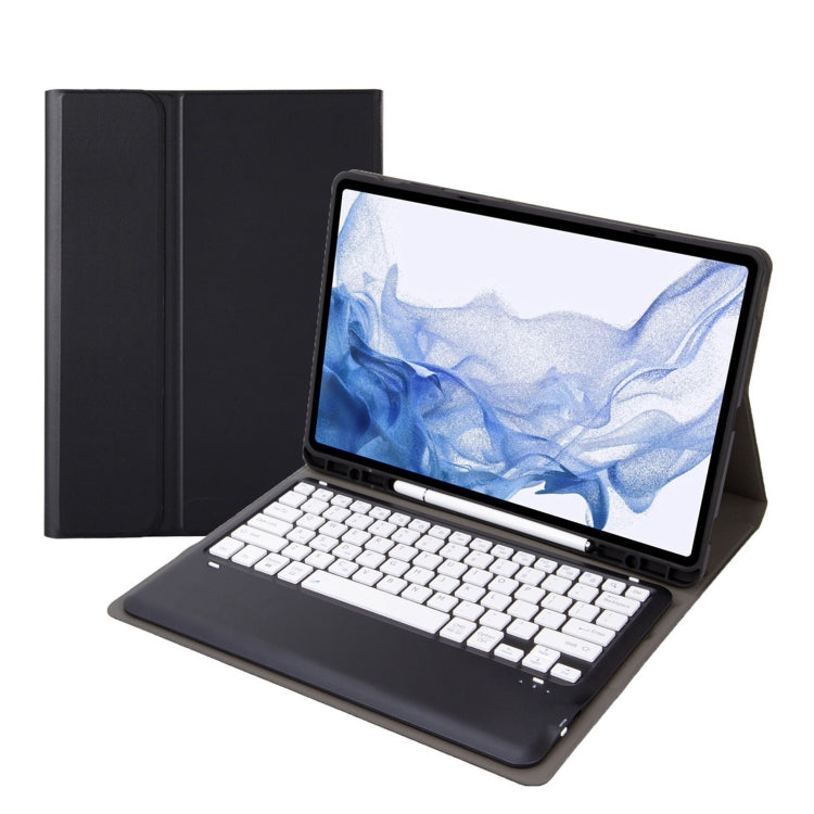 Black leather-style tablet case with detachable Bluetooth keyboard and pen slot