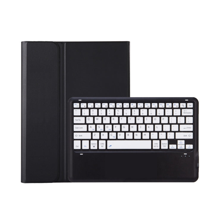 Black leather-style tablet case with built-in keyboard layout, front cover
