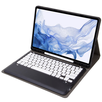 Black leather-style tablet case with detachable Bluetooth keyboard on stand