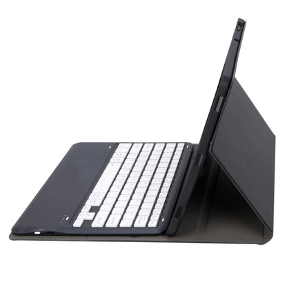 Black leather-style tablet case with detachable Bluetooth keyboard, angled stand