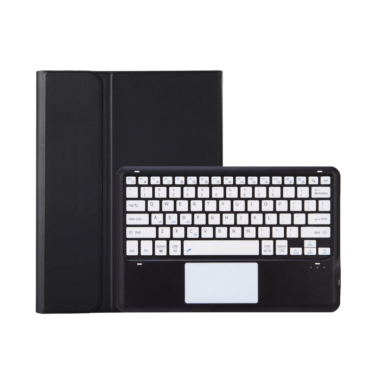 Black folio tablet case with built-in keyboard, shown with front cover open