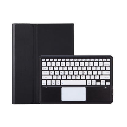 Black folio tablet case with built-in keyboard, shown with front cover open