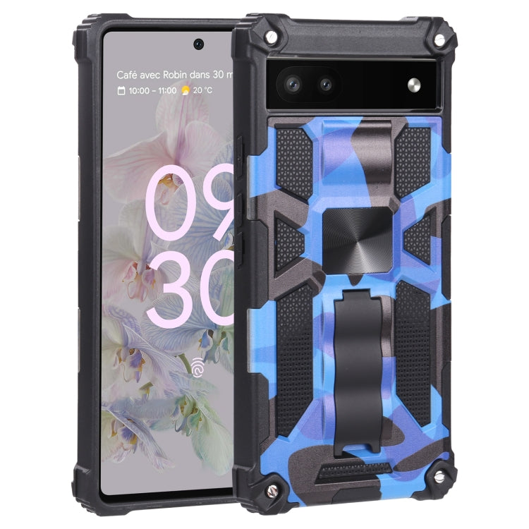 Dark blue camouflage rugged phone case with magnetic holder and raised camera guard