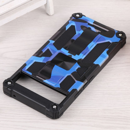 Dark blue camouflage rugged phone case with magnetic holder and protective frame grips