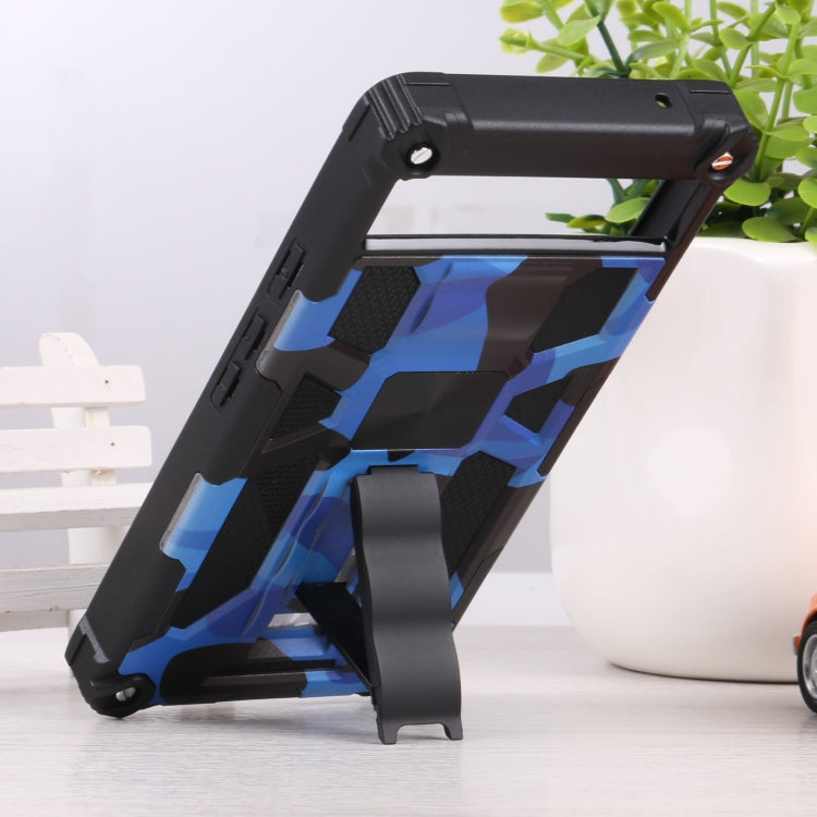 Dark blue camouflage rugged phone case with magnetic holder and kickstand support