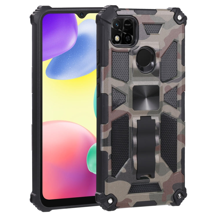 Army green camouflage rugged phone case with magnetic holder and raised camera ring