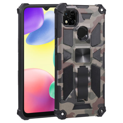 Army green camouflage rugged phone case with magnetic holder and raised camera ring
