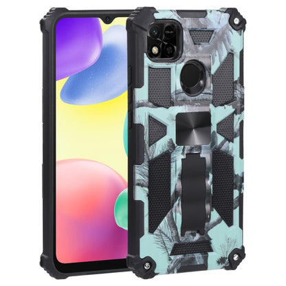 Mint green camouflage rugged phone case with magnetic holder and textured grip panels