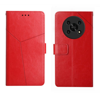Red leather flip phone case with front cover and camera cutout