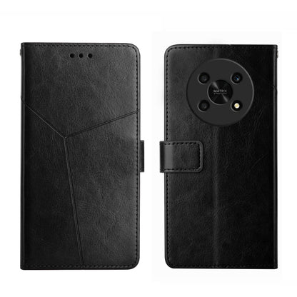 Black leather flip phone case with diagonal stitching and camera cutout protection cover