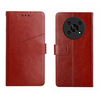 Red leather flip phone case with diagonal stitching and magnetic flap phone holder